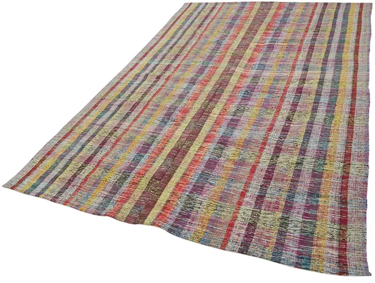 Chaput Çizgili Multi Renk Pamuk Üzerine Yün El Dokuma Kilim-178x274 - Görsel 3