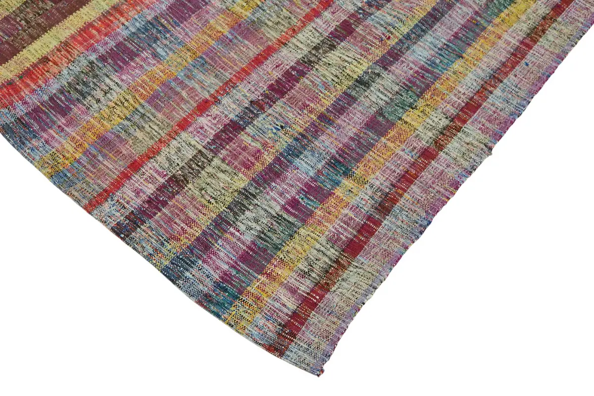 Chaput Çizgili Multi Renk Pamuk Üzerine Yün El Dokuma Kilim-178x274 - Görsel 4