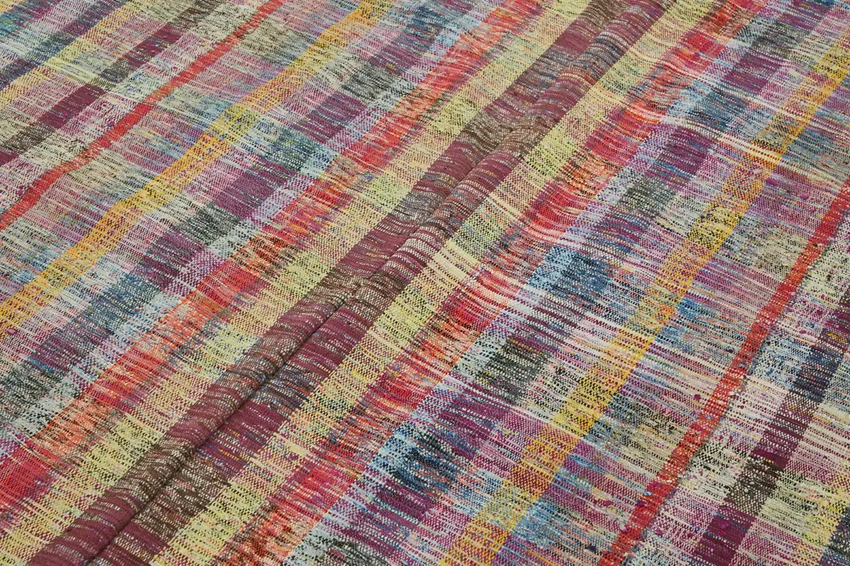 Chaput Çizgili Multi Renk Pamuk Üzerine Yün El Dokuma Kilim-178x274 - Görsel 5
