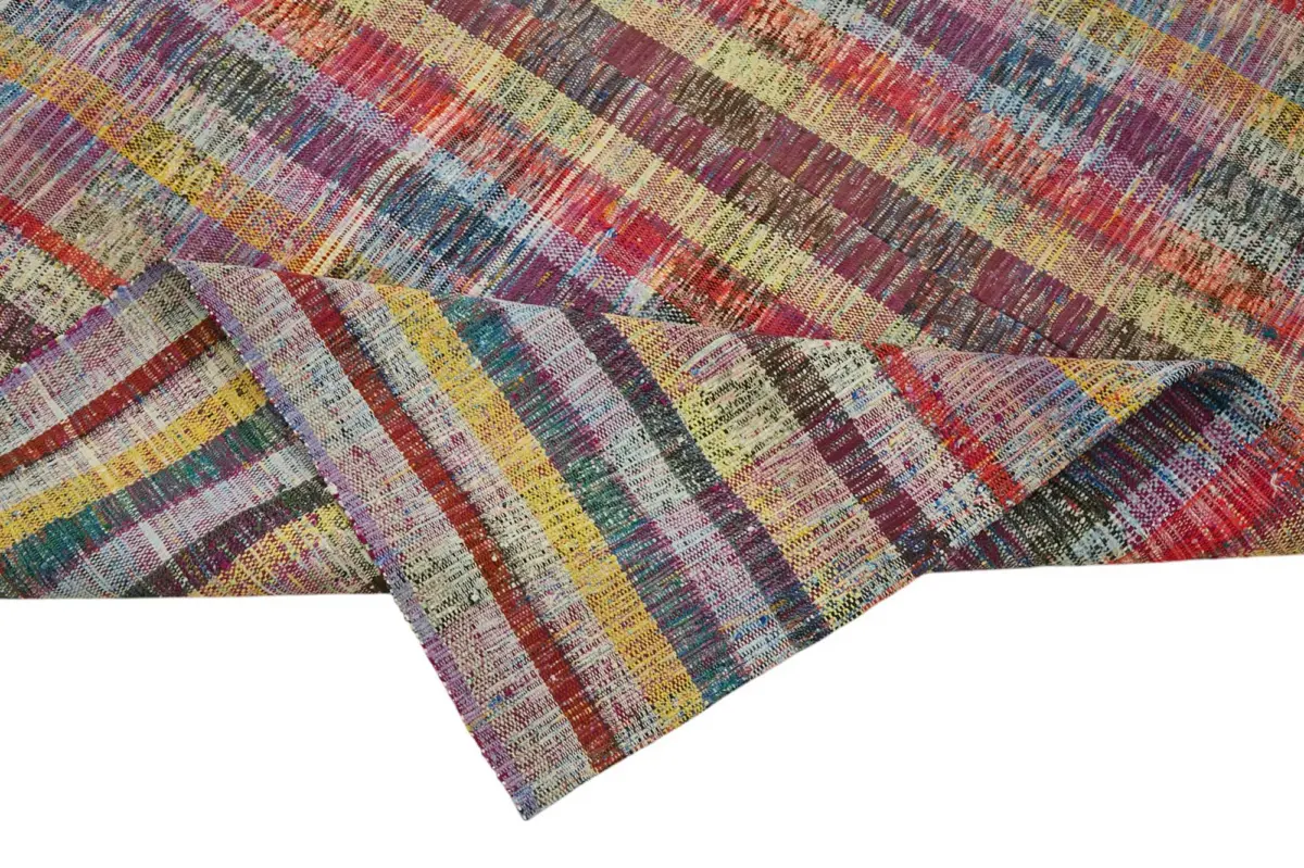 Chaput Çizgili Multi Renk Pamuk Üzerine Yün El Dokuma Kilim-178x274 - Görsel 6