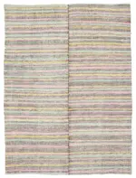 Chaput Çizgili Multi Renk Pamuk Üzerine Yün El Dokuma Kilim-196x276