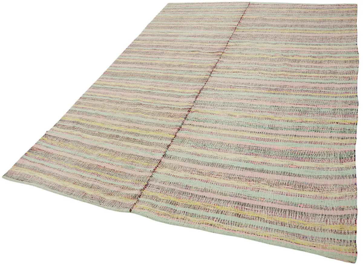 Chaput Çizgili Multi Renk Pamuk Üzerine Yün El Dokuma Kilim-196x276 - Görsel 3