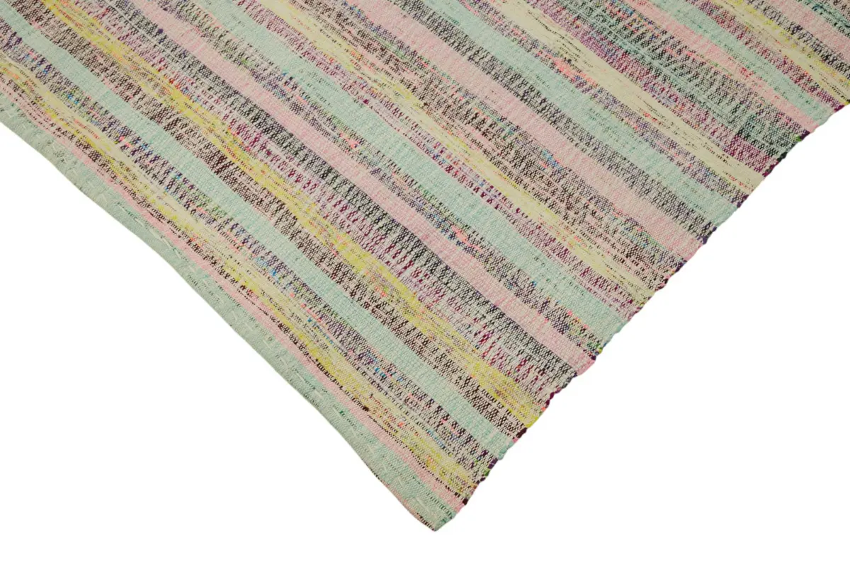 Chaput Çizgili Multi Renk Pamuk Üzerine Yün El Dokuma Kilim-196x276 - Görsel 4