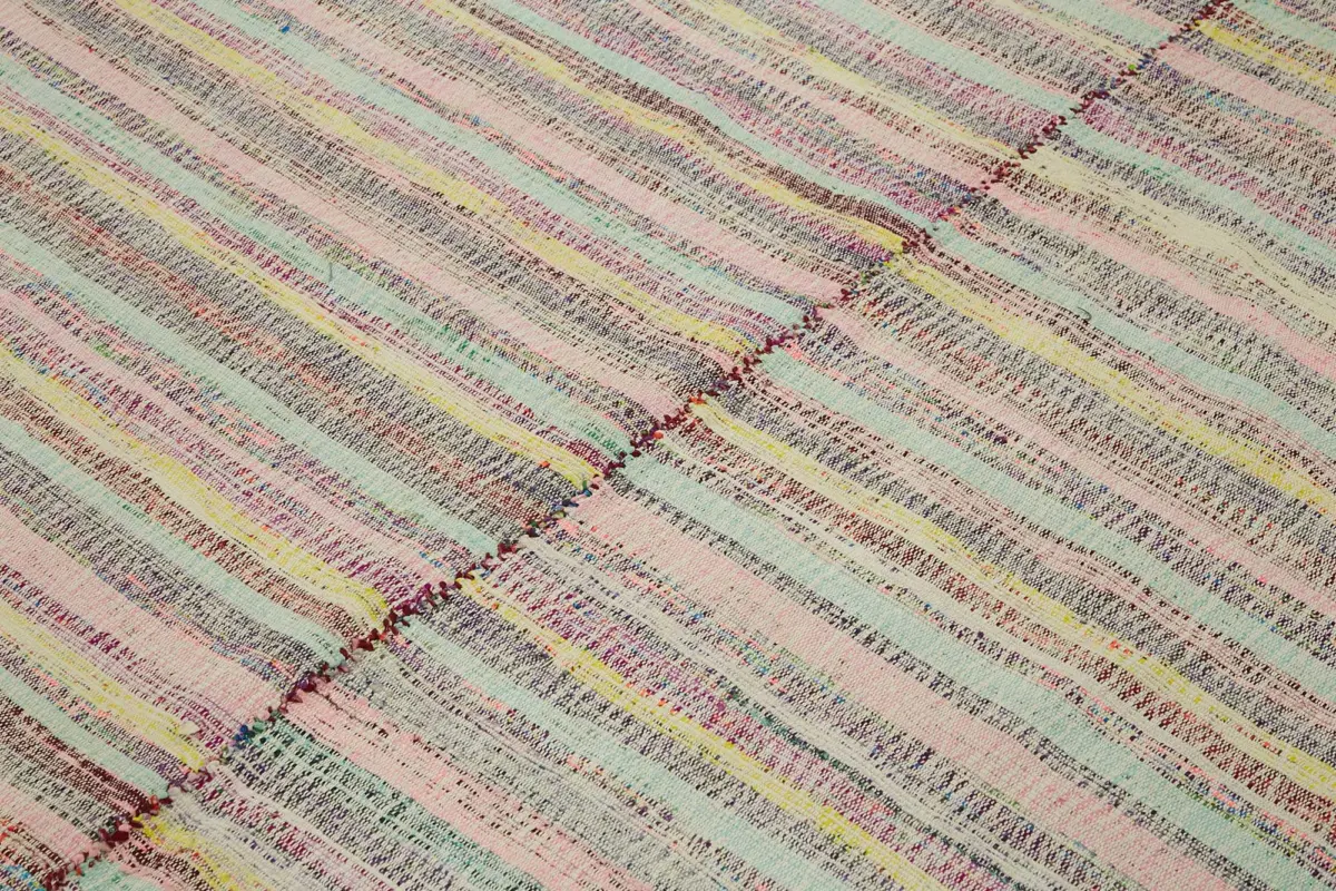 Chaput Çizgili Multi Renk Pamuk Üzerine Yün El Dokuma Kilim-196x276 - Görsel 5