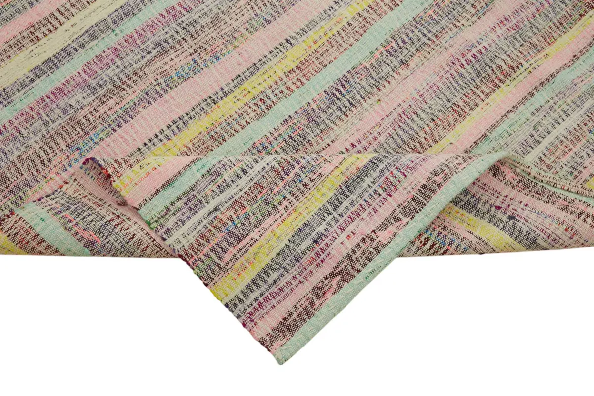 Chaput Çizgili Multi Renk Pamuk Üzerine Yün El Dokuma Kilim-196x276 - Görsel 6