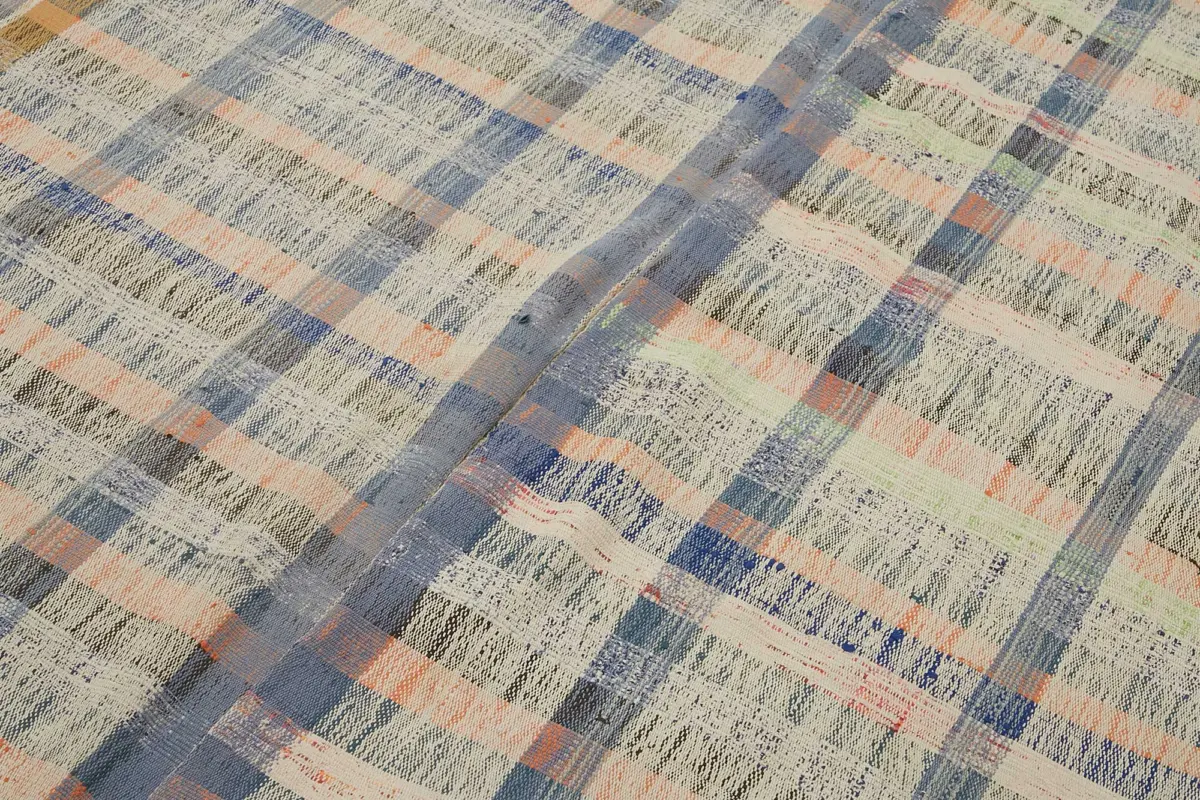Chaput Çizgili Multi Renk Pamuk Üzerine Yün El Dokuma Kilim-175x246 - Görsel 5