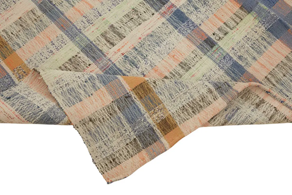 Chaput Çizgili Multi Renk Pamuk Üzerine Yün El Dokuma Kilim-175x246 - Görsel 6