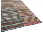 Chaput Çizgili Multi Renk Pamuk Üzerine Yün El Dokuma Kilim-189x328 - Görsel 2