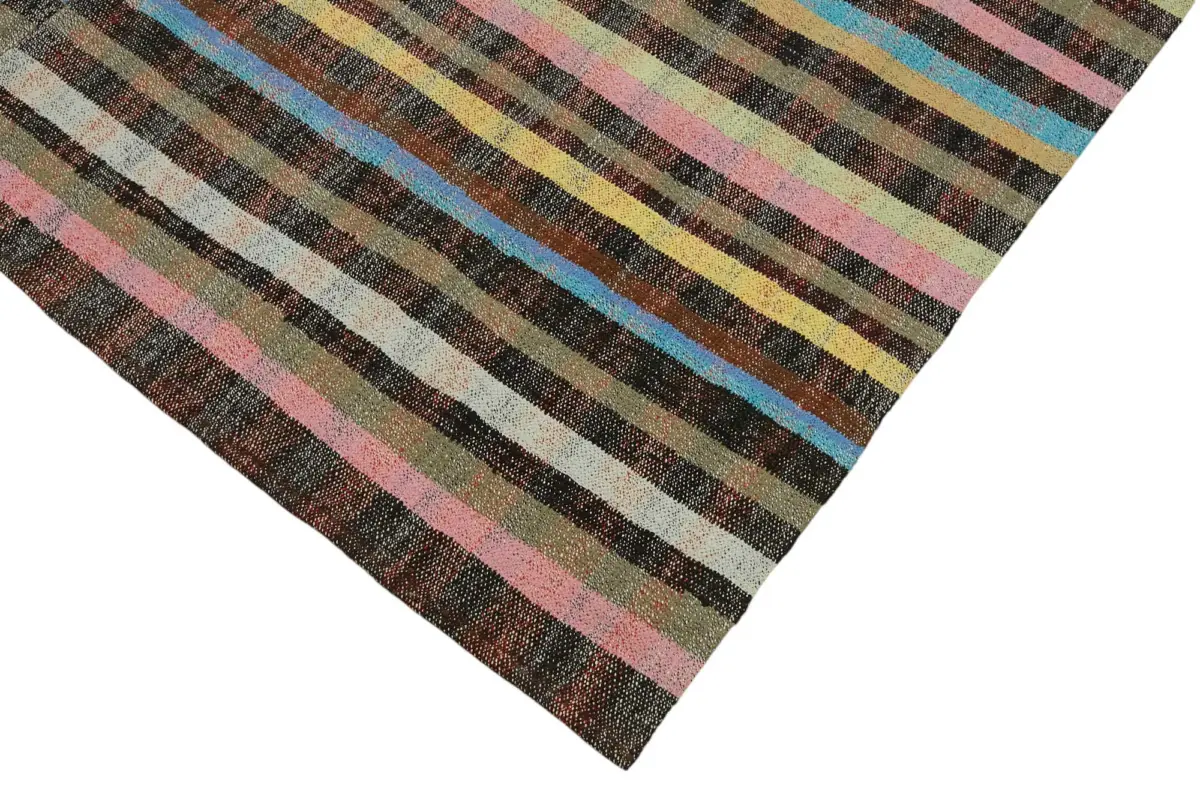 Chaput Çizgili Multi Renk Pamuk Üzerine Yün El Dokuma Kilim-189x328 - Görsel 4