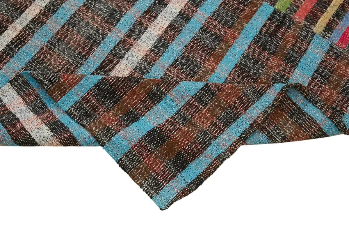 Chaput Çizgili Multi Renk Pamuk Üzerine Yün El Dokuma Kilim-189x328 - Görsel 6