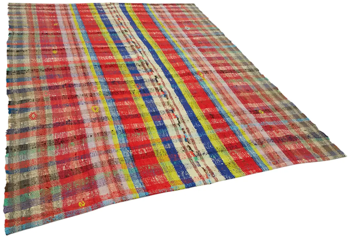Chaput Çizgili Multi Renk Pamuk Üzerine Yün El Dokuma Kilim-199x263 - Görsel 2