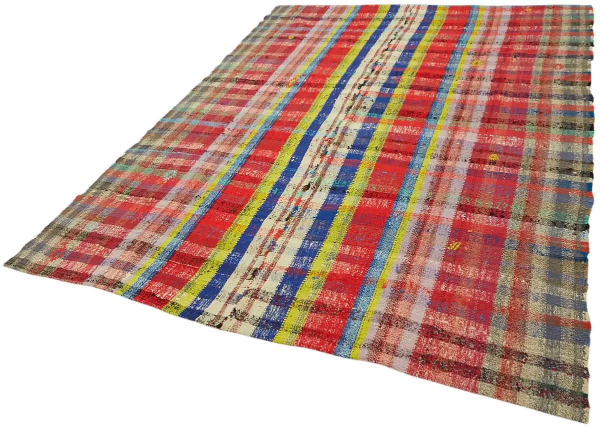 Chaput Çizgili Multi Renk Pamuk Üzerine Yün El Dokuma Kilim-199x263 - Görsel 3