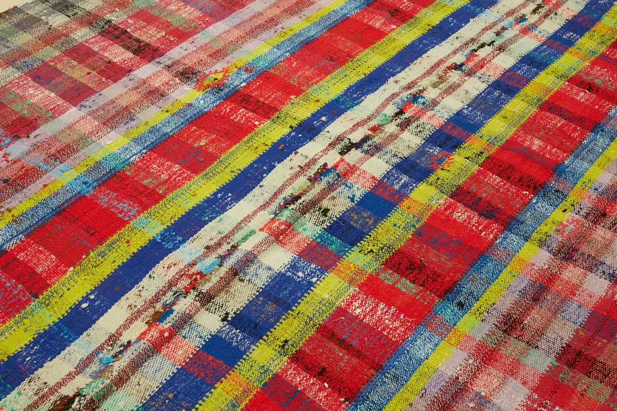 Chaput Çizgili Multi Renk Pamuk Üzerine Yün El Dokuma Kilim-199x263 - Görsel 5