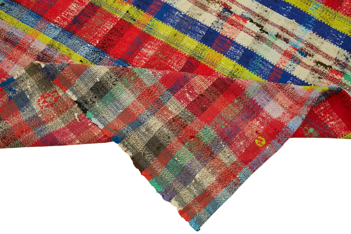 Chaput Çizgili Multi Renk Pamuk Üzerine Yün El Dokuma Kilim-199x263 - Görsel 6