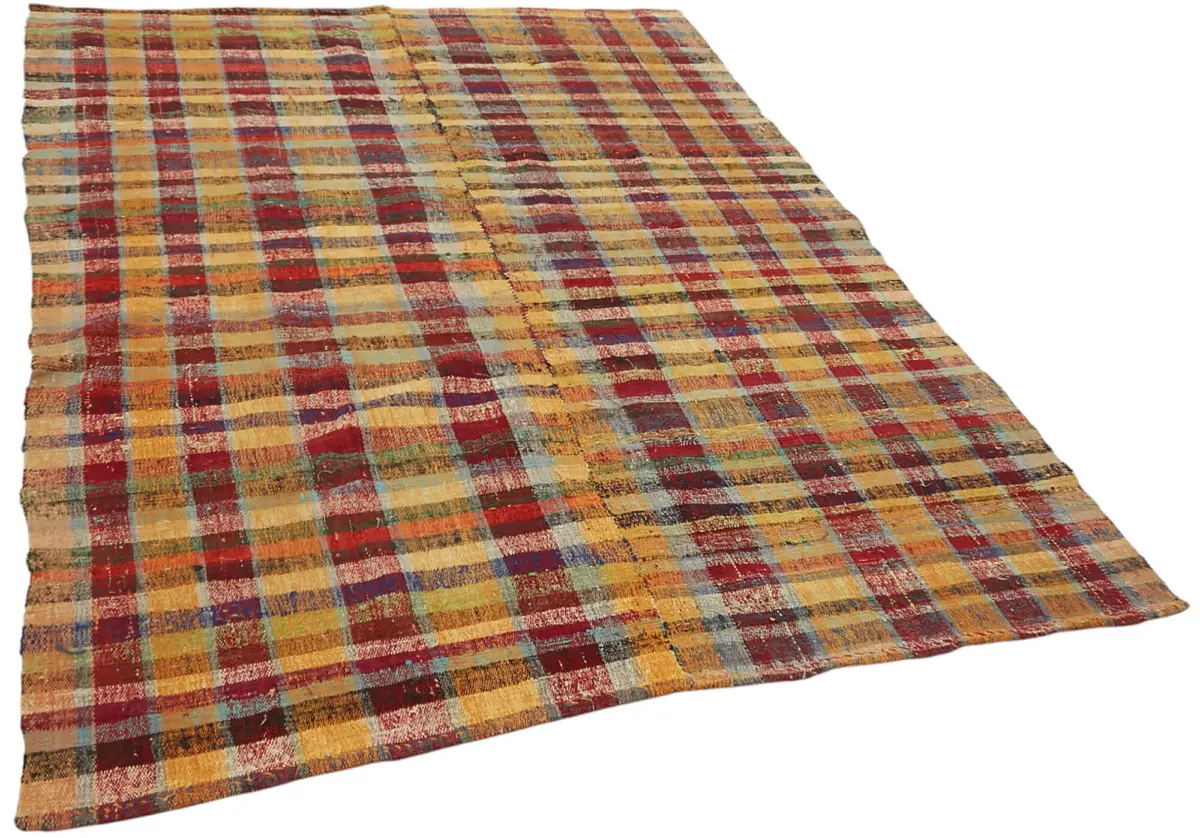 Chaput Çizgili Multi Renk Pamuk Üzerine Yün El Dokuma Kilim-173x233 - Görsel 2