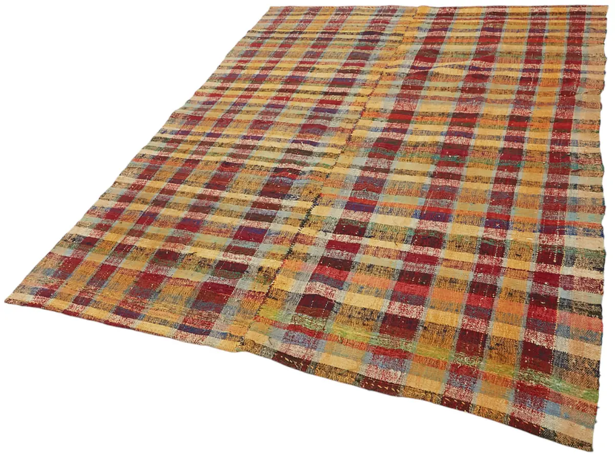 Chaput Çizgili Multi Renk Pamuk Üzerine Yün El Dokuma Kilim-173x233 - Görsel 3