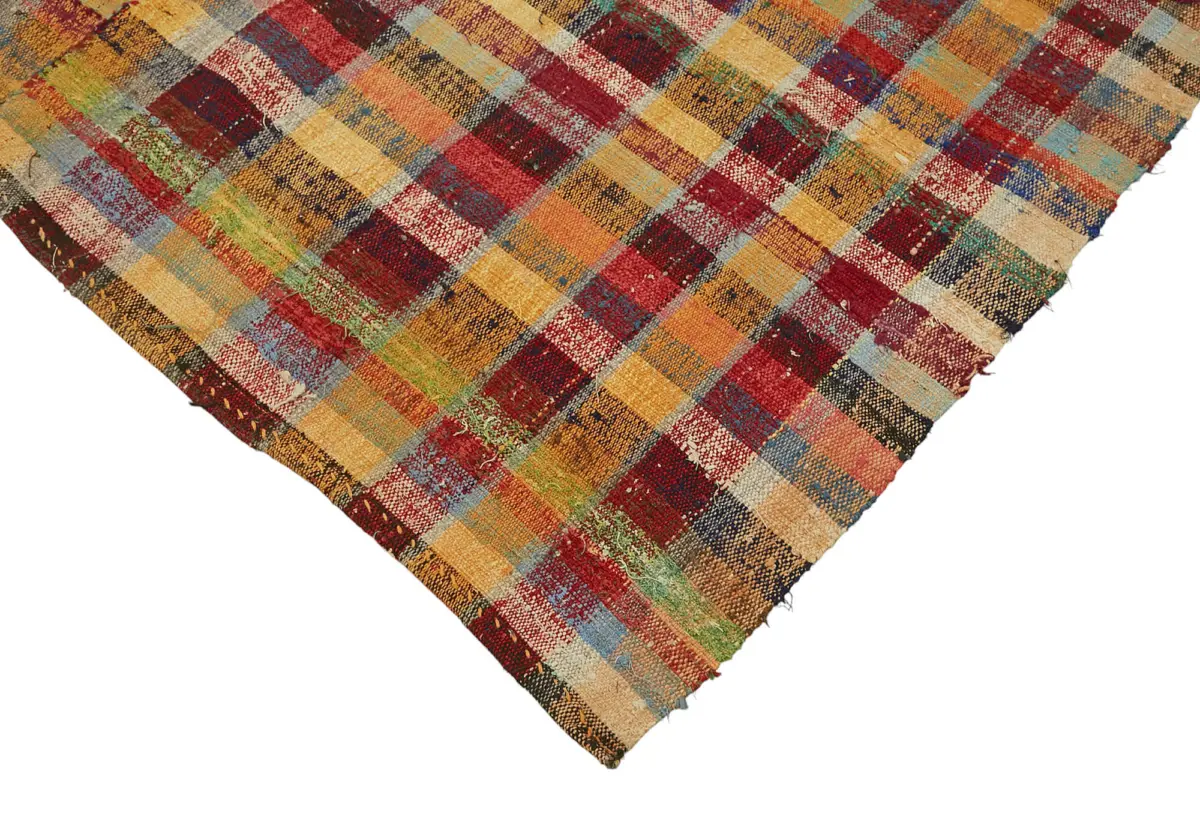 Chaput Çizgili Multi Renk Pamuk Üzerine Yün El Dokuma Kilim-173x233 - Görsel 4