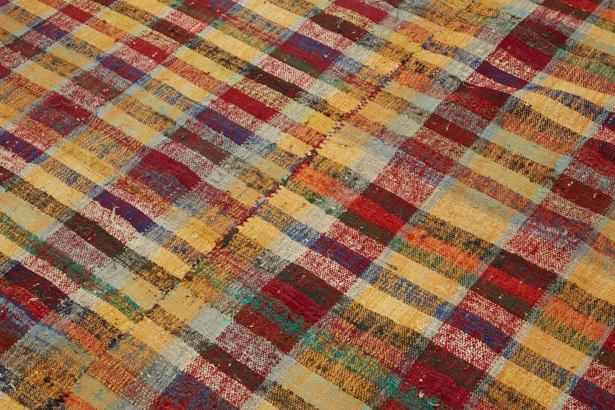 Chaput Çizgili Multi Renk Pamuk Üzerine Yün El Dokuma Kilim-173x233 - Görsel 5