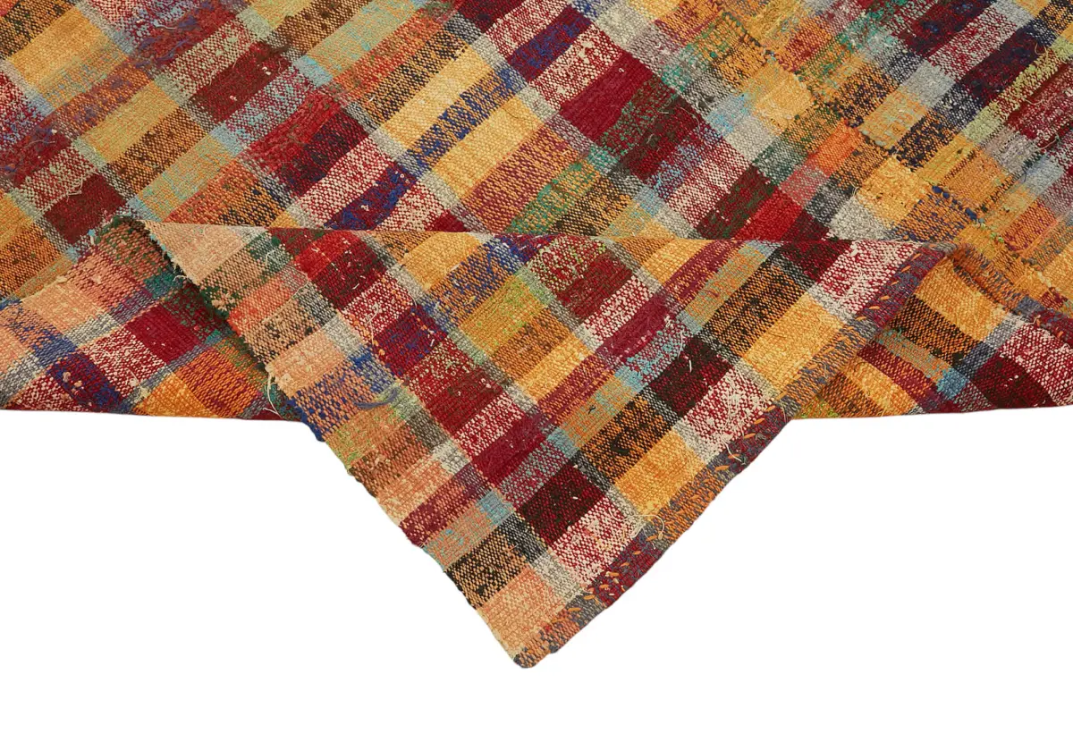 Chaput Çizgili Multi Renk Pamuk Üzerine Yün El Dokuma Kilim-173x233 - Görsel 6