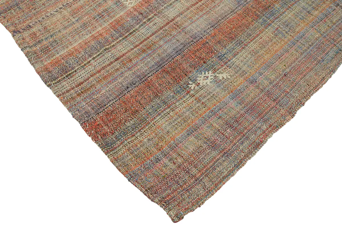 Chaput Çizgili Multi Renk Pamuk Üzerine Yün El Dokuma Kilim-164x237 - Görsel 4