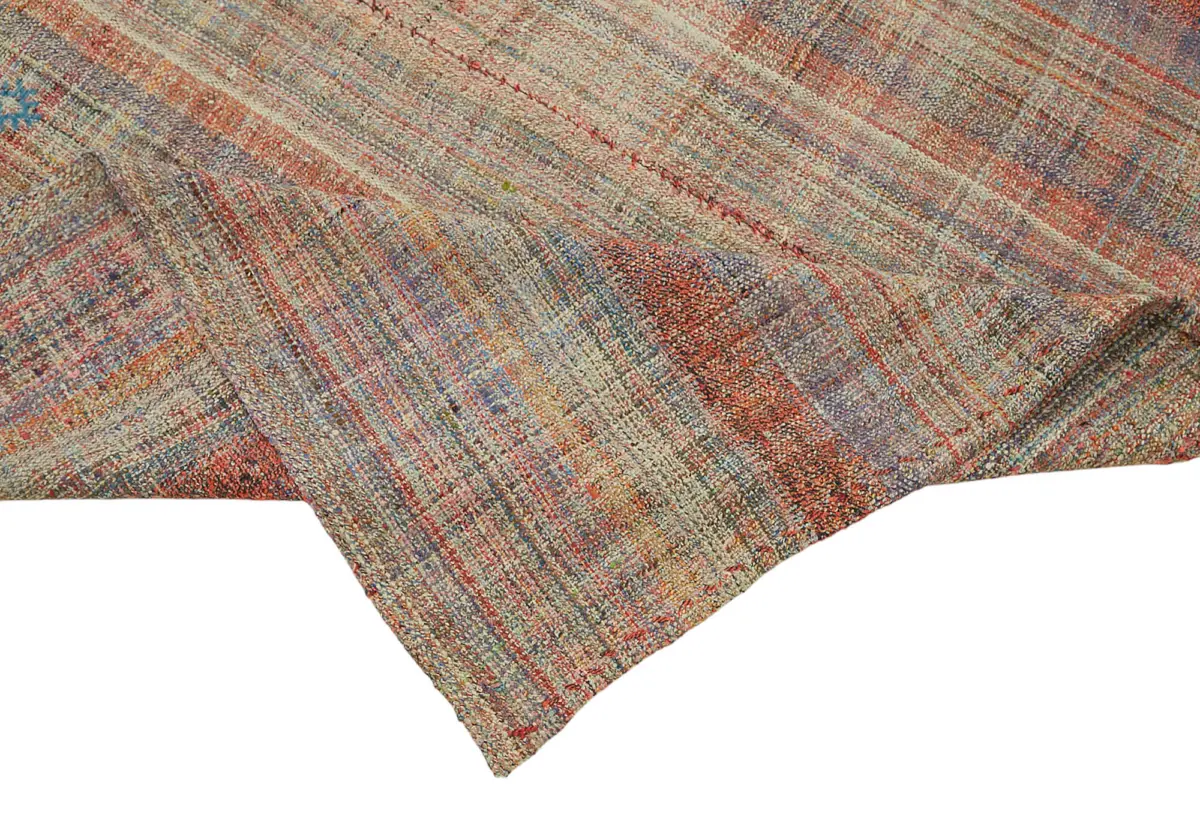 Chaput Çizgili Multi Renk Pamuk Üzerine Yün El Dokuma Kilim-164x237 - Görsel 6