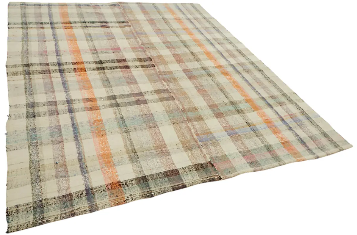 Chaput Çizgili Multi Renk Pamuk Üzerine Yün El Dokuma Kilim-235x297 - Görsel 2