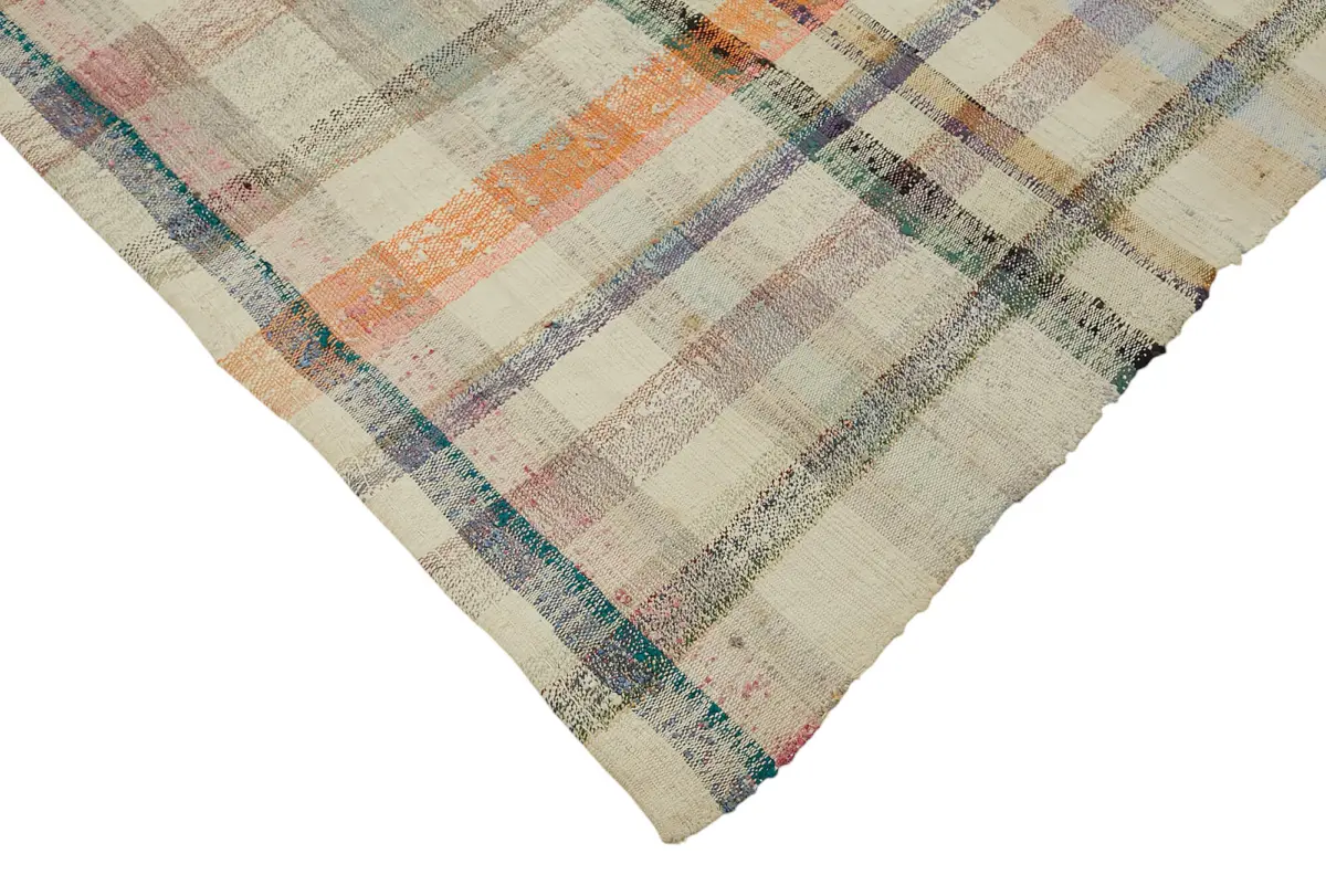 Chaput Çizgili Multi Renk Pamuk Üzerine Yün El Dokuma Kilim-235x297 - Görsel 4