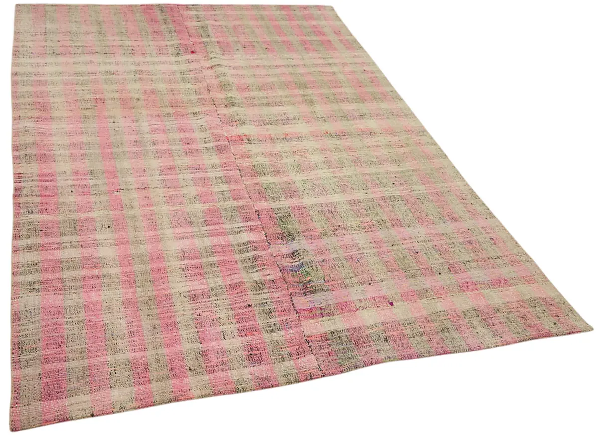 Chaput Çizgili Multi Renk Pamuk Üzerine Yün El Dokuma Kilim-166x273 - Görsel 2