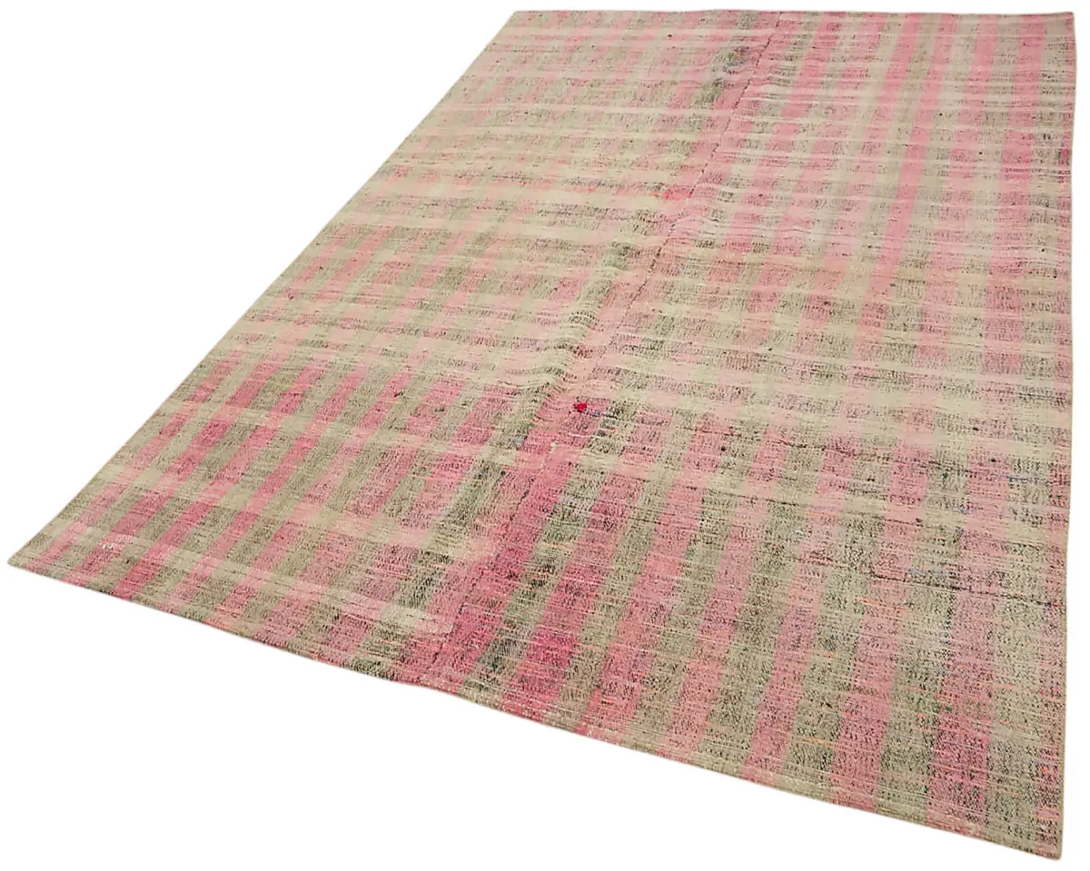 Chaput Çizgili Multi Renk Pamuk Üzerine Yün El Dokuma Kilim-166x273 - Görsel 3