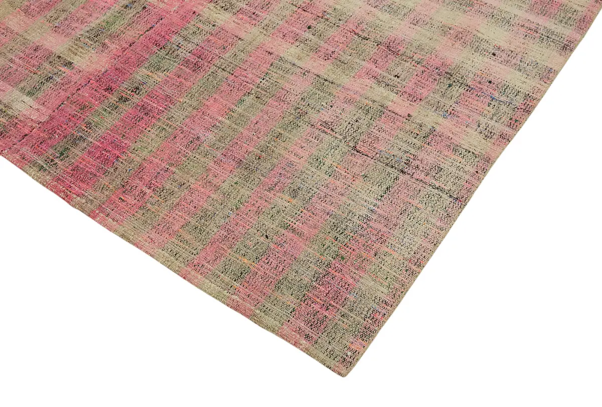 Chaput Çizgili Multi Renk Pamuk Üzerine Yün El Dokuma Kilim-166x273 - Görsel 4