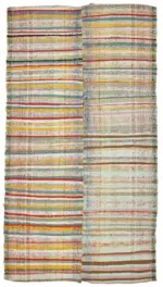 Chaput Çizgili Multi Renk Pamuk Üzerine Yün El Dokuma Kilim-150x280