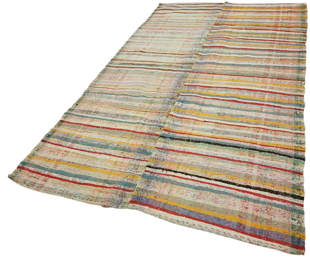 Chaput Çizgili Multi Renk Pamuk Üzerine Yün El Dokuma Kilim-150x280 - Görsel 3