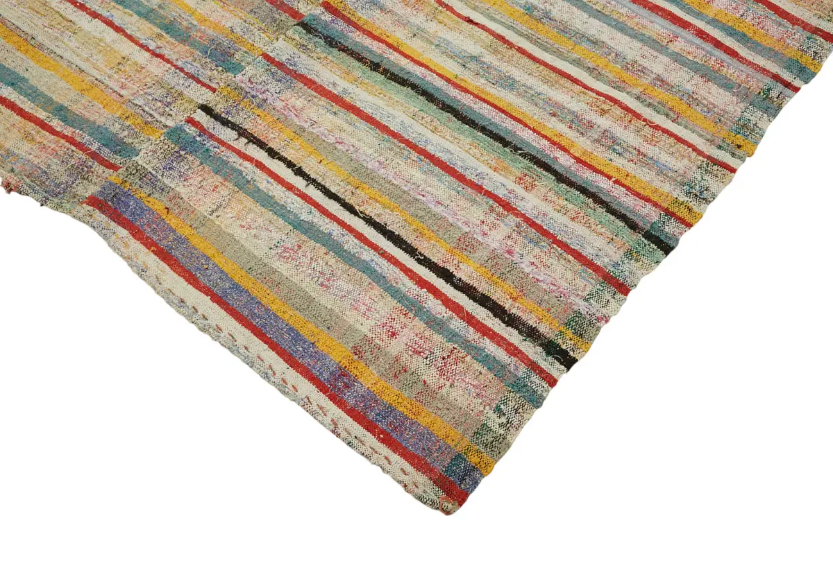 Chaput Çizgili Multi Renk Pamuk Üzerine Yün El Dokuma Kilim-150x280 - Görsel 4