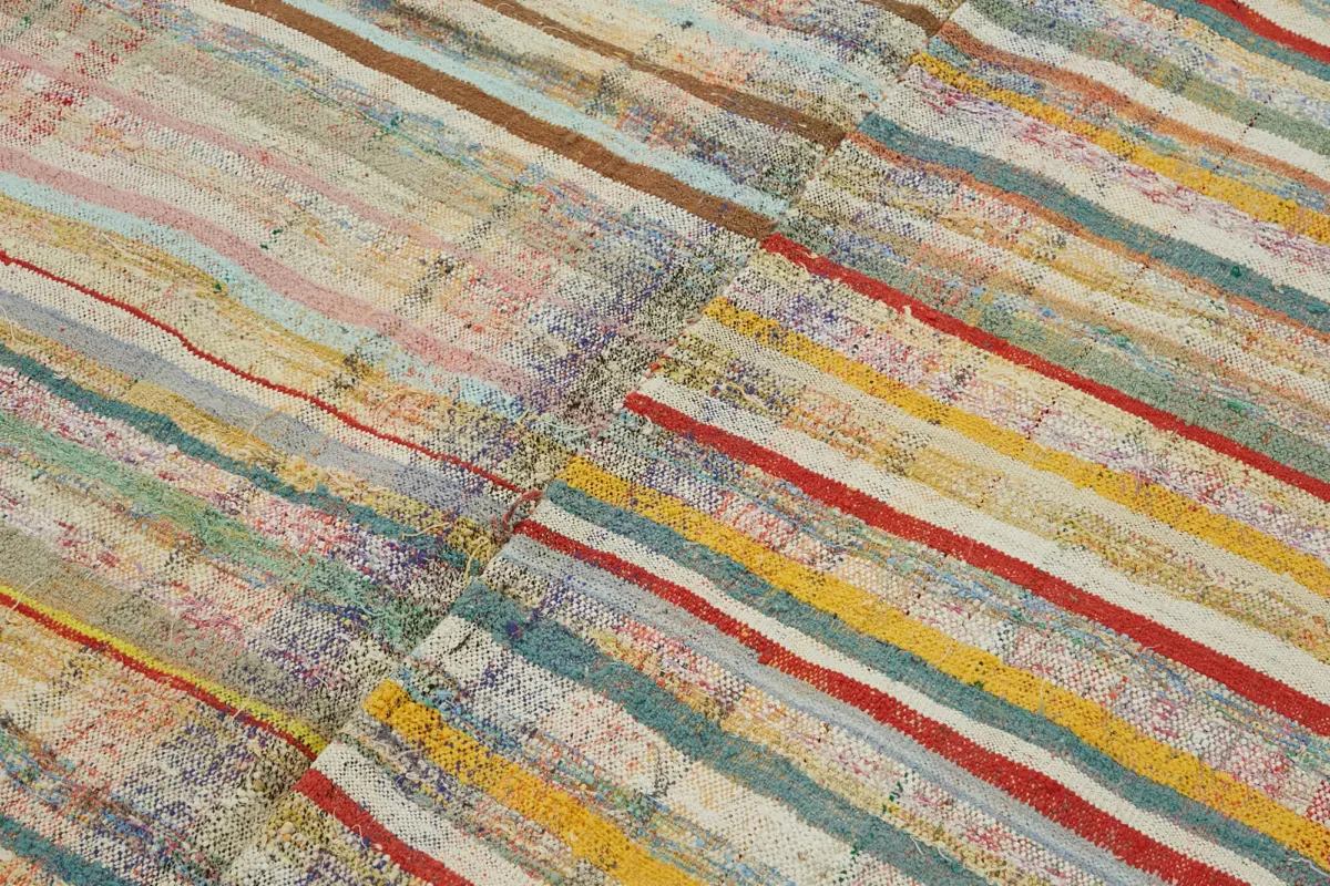 Chaput Çizgili Multi Renk Pamuk Üzerine Yün El Dokuma Kilim-150x280 - Görsel 5