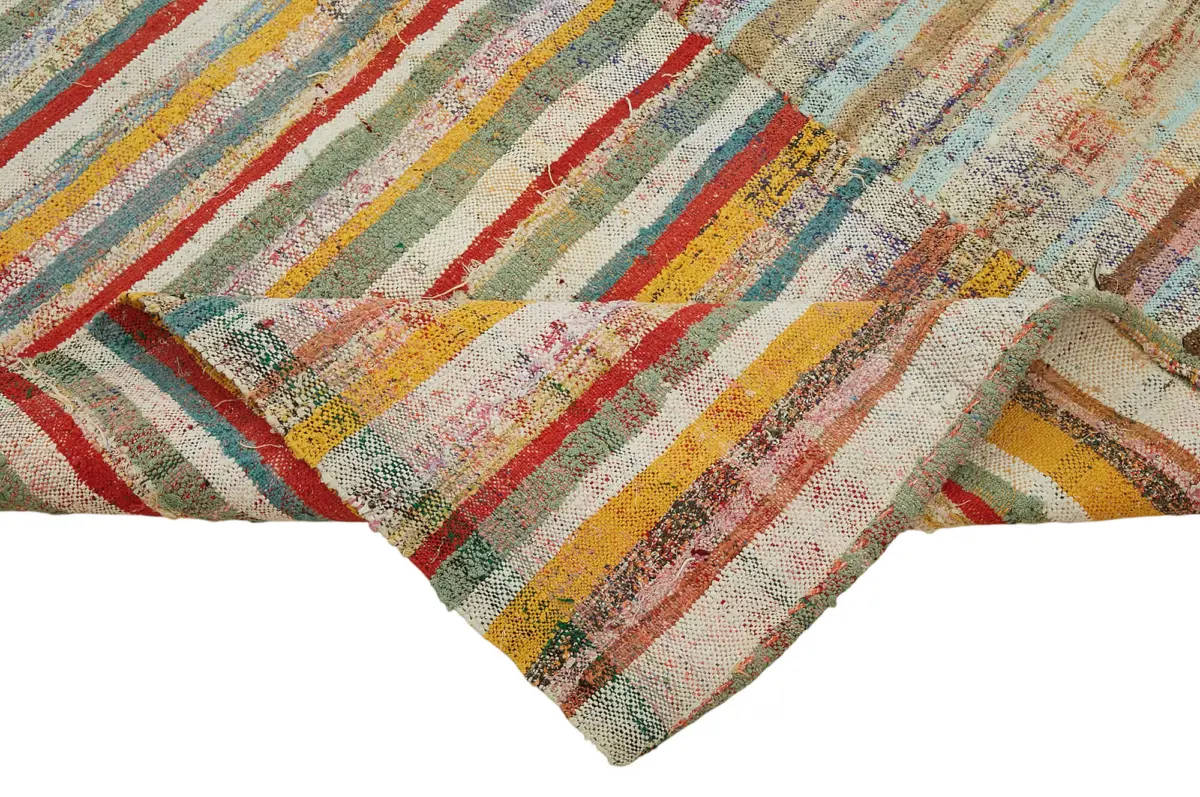 Chaput Çizgili Multi Renk Pamuk Üzerine Yün El Dokuma Kilim-150x280 - Görsel 6