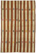 Chaput Çizgili Multi Renk Pamuk Üzerine Yün El Dokuma Kilim-195x290