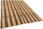 Chaput Çizgili Multi Renk Pamuk Üzerine Yün El Dokuma Kilim-195x290 - Görsel 2