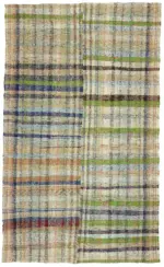 Chaput Çizgili Multi Renk Pamuk Üzerine Yün El Dokuma Kilim-183x308