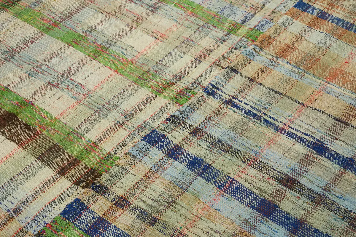 Chaput Çizgili Multi Renk Pamuk Üzerine Yün El Dokuma Kilim-183x308 - Görsel 5