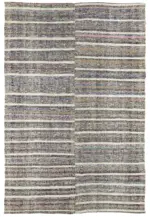 Chaput Çizgili Multi Renk Pamuk Üzerine Yün El Dokuma Kilim-200x295