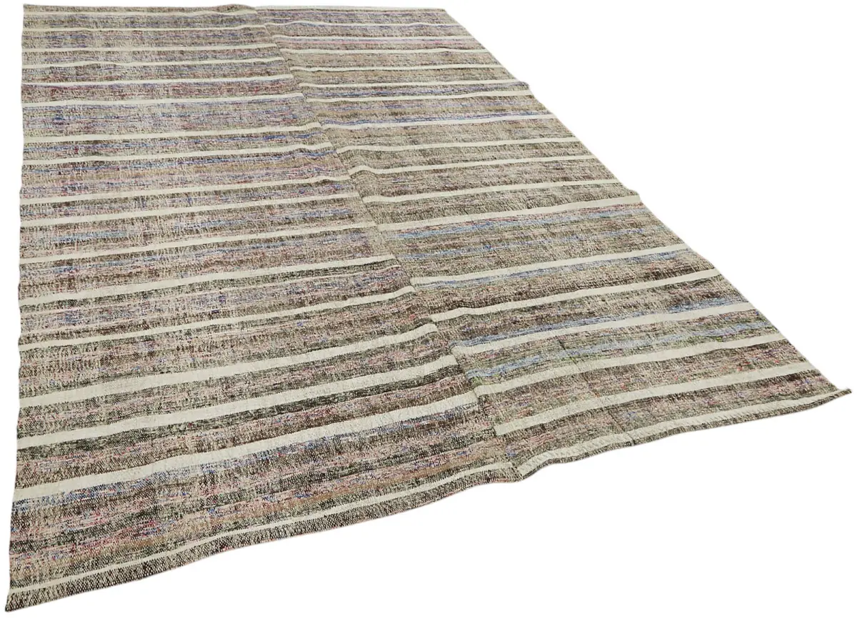 Chaput Çizgili Multi Renk Pamuk Üzerine Yün El Dokuma Kilim-200x295 - Görsel 2