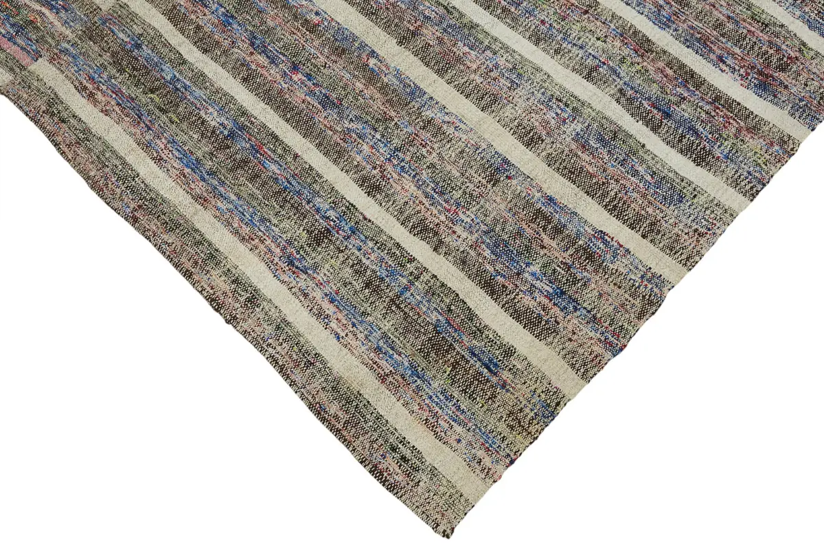 Chaput Çizgili Multi Renk Pamuk Üzerine Yün El Dokuma Kilim-200x295 - Görsel 4
