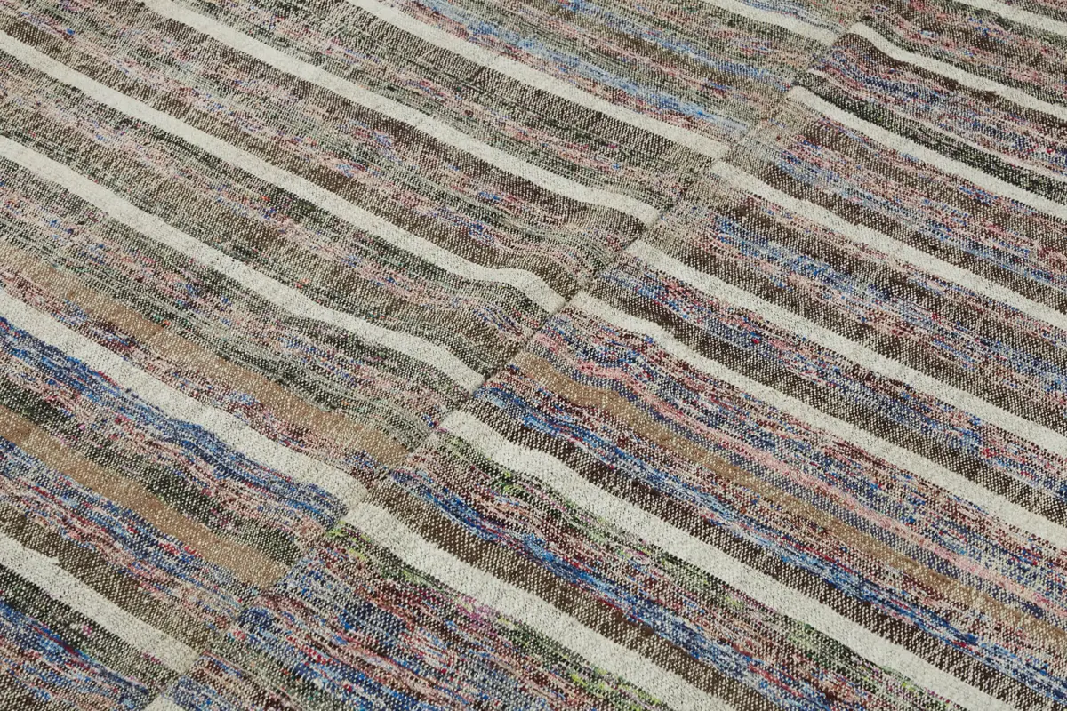 Chaput Çizgili Multi Renk Pamuk Üzerine Yün El Dokuma Kilim-200x295 - Görsel 5