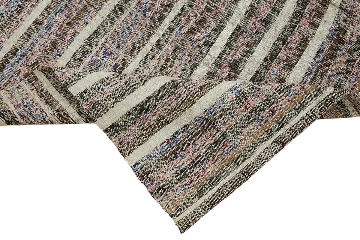 Chaput Çizgili Multi Renk Pamuk Üzerine Yün El Dokuma Kilim-200x295 - Görsel 6