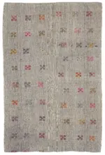 Chaput Çizgili Multi Renk Pamuk Üzerine Yün El Dokuma Kilim-192x293