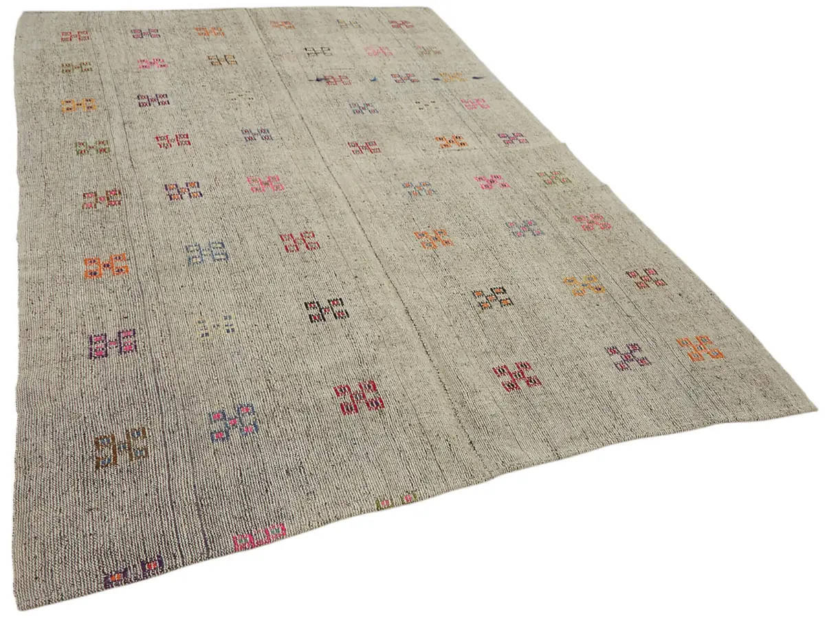 Chaput Çizgili Multi Renk Pamuk Üzerine Yün El Dokuma Kilim-192x293 - Görsel 2