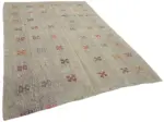 Chaput Çizgili Multi Renk Pamuk Üzerine Yün El Dokuma Kilim-192x293 - Görsel 2