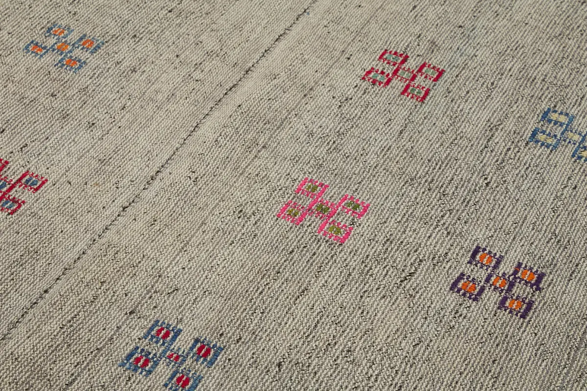 Chaput Çizgili Multi Renk Pamuk Üzerine Yün El Dokuma Kilim-192x293 - Görsel 5