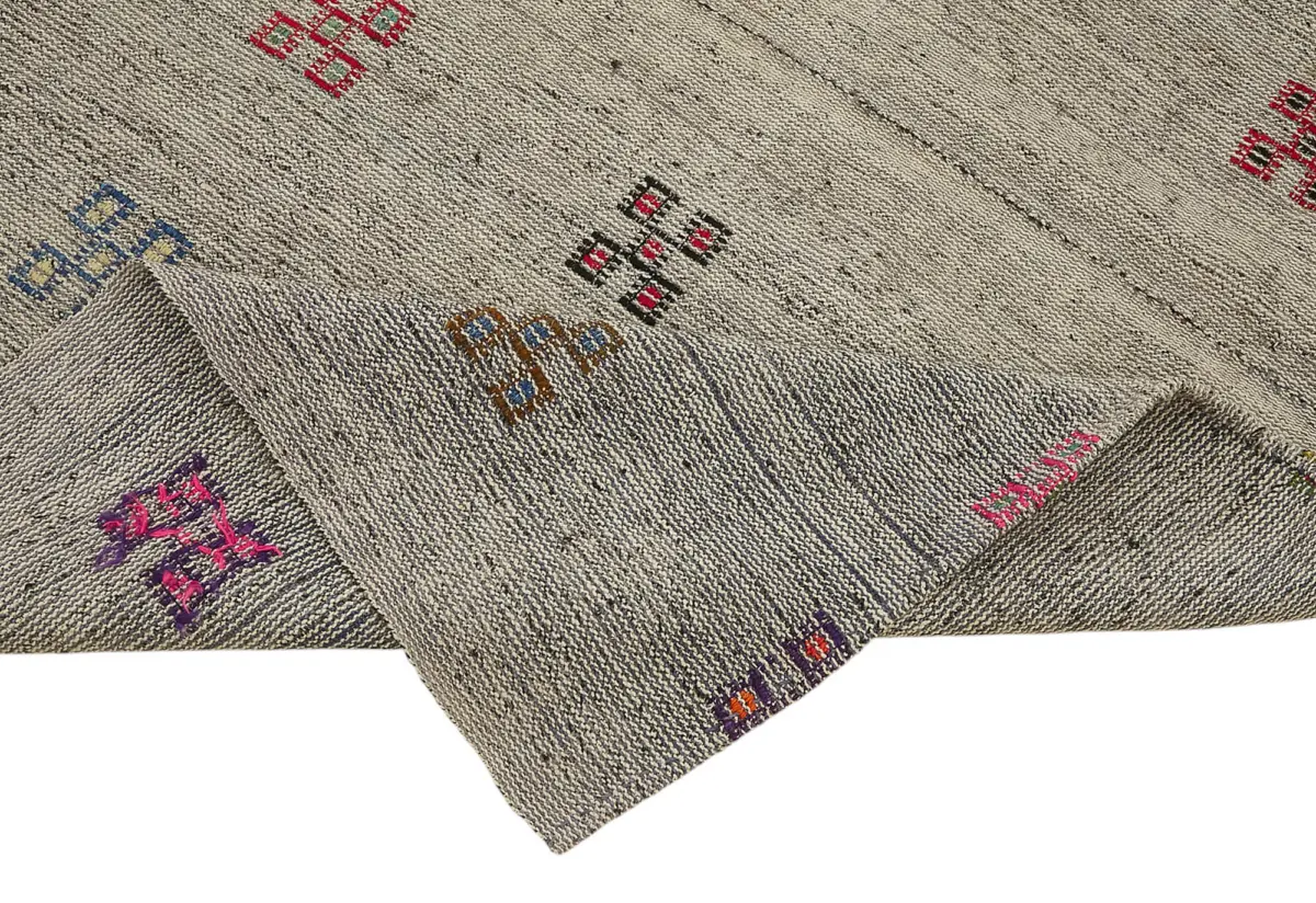 Chaput Çizgili Multi Renk Pamuk Üzerine Yün El Dokuma Kilim-192x293 - Görsel 6