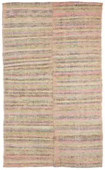 Chaput Çizgili Multi Renk Pamuk Üzerine Yün El Dokuma Kilim-186x313